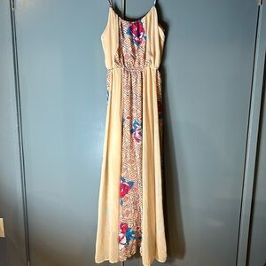 Champagne & Strawberry long gauzy dress, size S.
